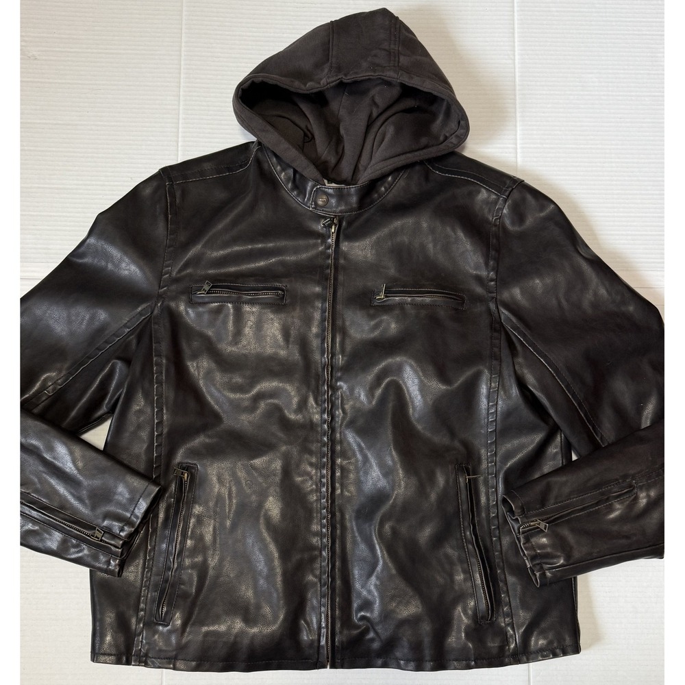 LEVI'S‎ - Mens Faux Leather Dark Brown Hooded Zip Jacket - Size Large*